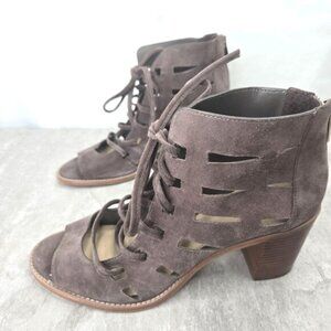 Vince Camuto Lace Up Heels Sz 9 Suede Gladiator Chunky Block Heel Boho Sandals